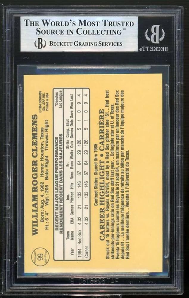 その他 ROGER CLEMENS ROOKIE bgs9.5 Amazon.com: Roger Clemens Rookie Card 1985 Leaf/Donruss #99