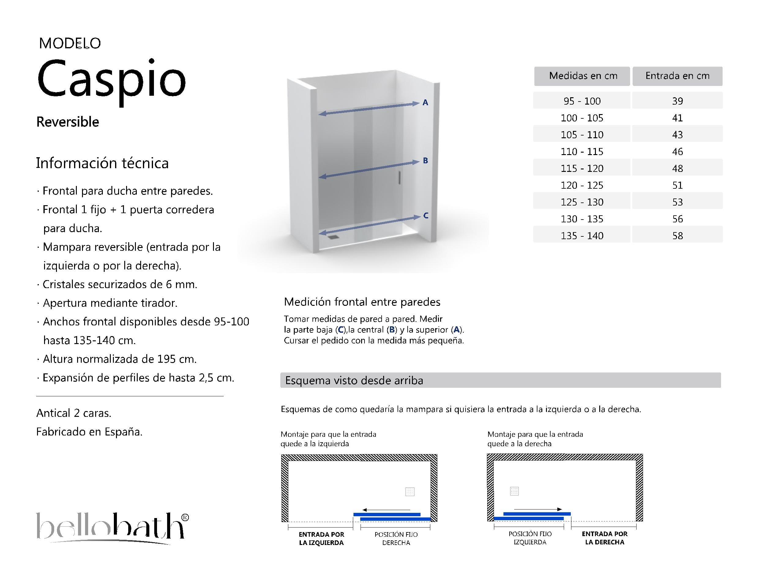 BELLOBATH - Box doccia per nicchia - Cabina doccia con una porta scorrevole - Larghezza 125-130 cm x 195 cm - Vetro di sicurezza anticalcare da 6 mm su entrambi i lati - Profili argento lucido