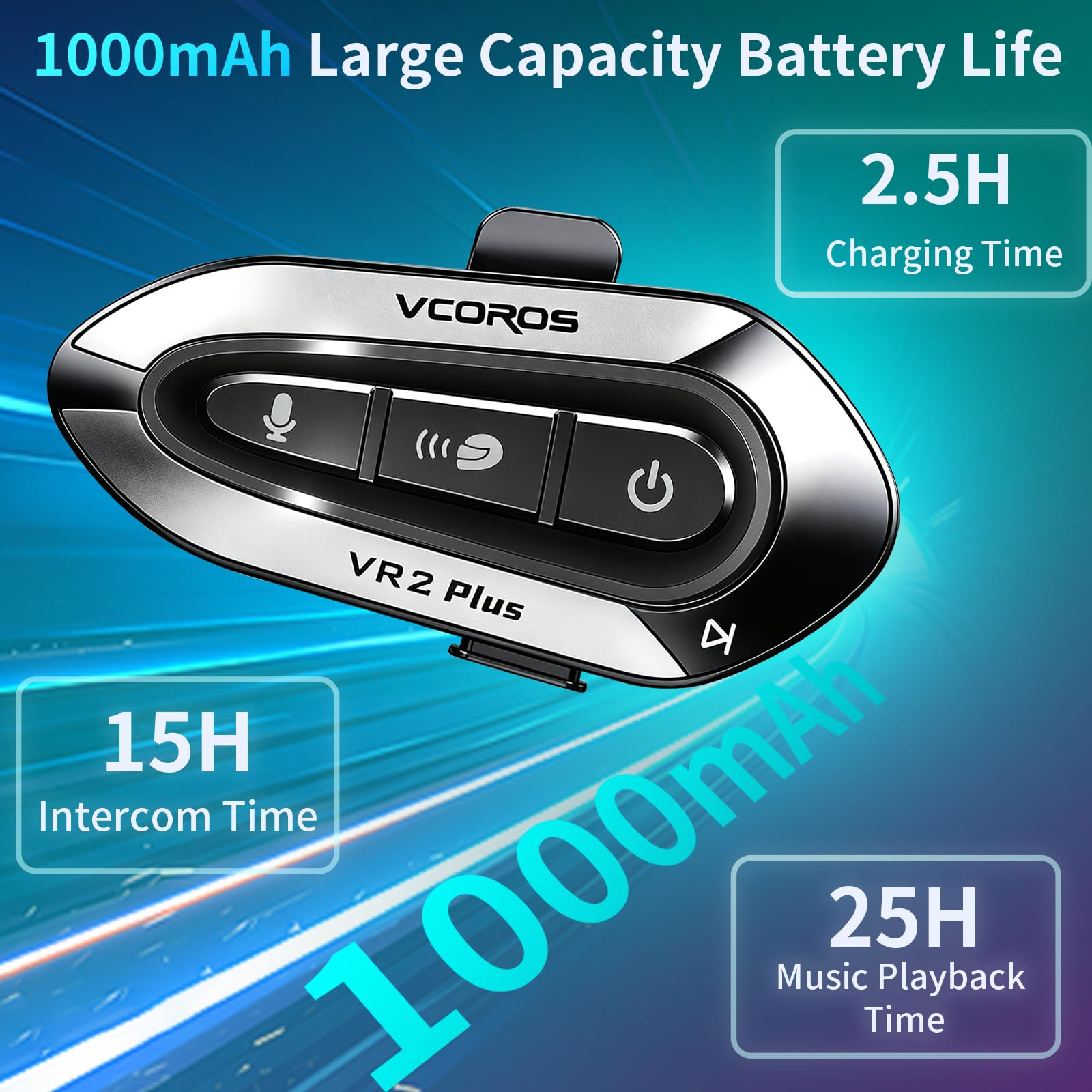 VCOROS Intercom Moto VR2 Plus,Système de Communication Bluetooth pour 2 Personne À Moins de 500m,IP56,Mode d'éclairage RGB,Kit Main Libre Moto,Soutien Contrôle Vocal Contrôle Musical (2Pack Hard Mic)