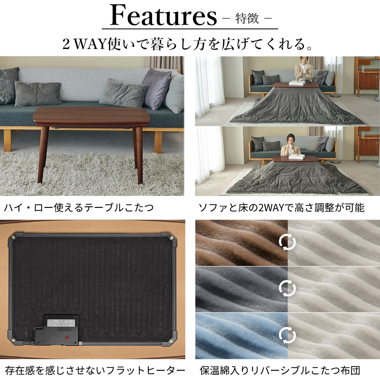 Amazon.co.jp: ソファで使えるフラットヒーターこたつ-ブエノ 105x55cm