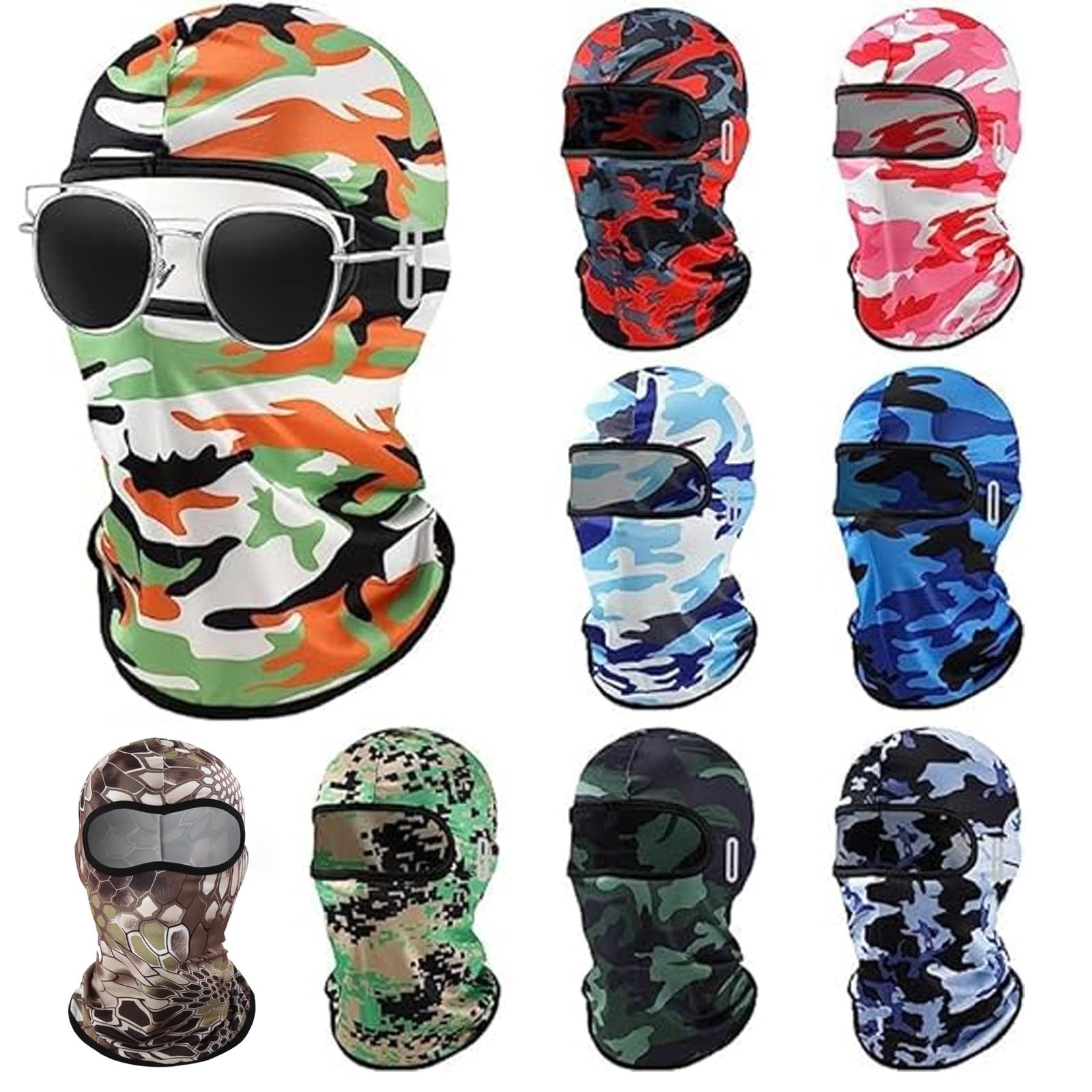 Balaclava Face Mask Full Face with Reflective Stripe Windproof Face Mask UV Sun Prote ction Full Head Mask Motorcycle Cycling Bike Ski for Men Women 9 Pcs