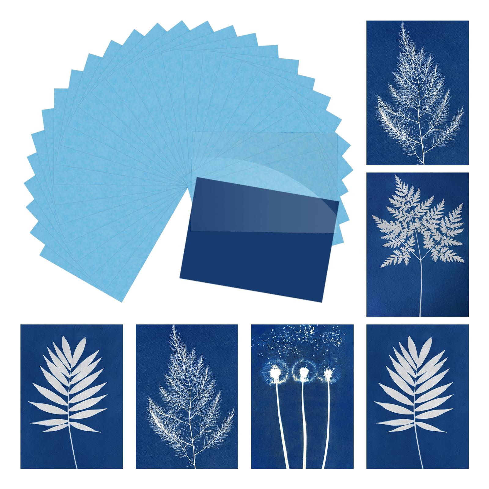 sourcing map Cyanotype Paper,12 Sheet Sun Print Kit High Sensitive Sun Blue Crafts Paper with Acrylic Board for Adults DIY Project Art,2.9x4.1 Inch (A7)