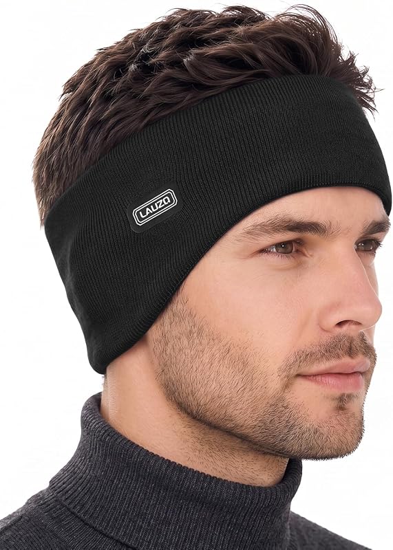 Double-Layer Ear Warmer Headband - Knit Fuzzy Lined Ear Muffs for Men Women Ear Covers for Cold Weather Running Cycling