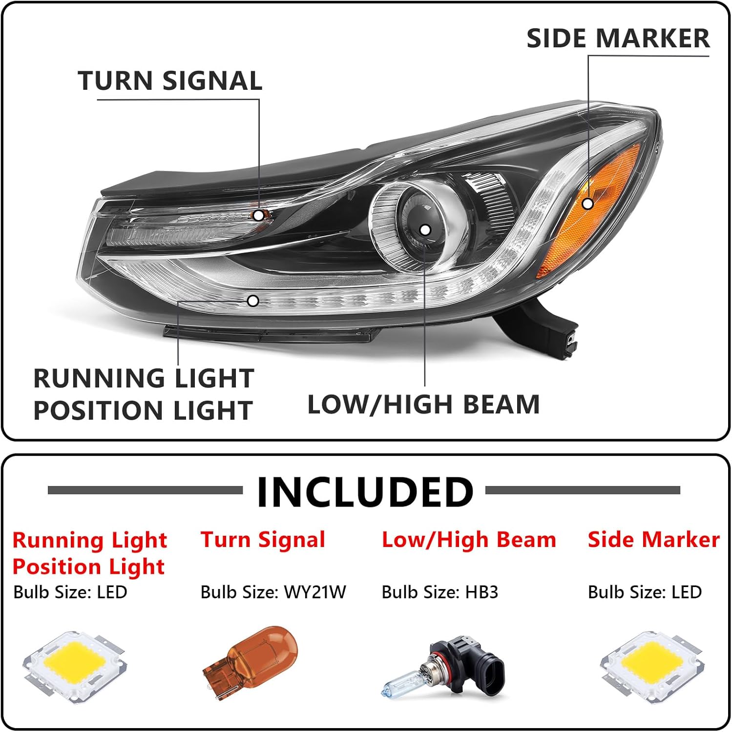 Huray Left Halogen Headlight Assembly Fit for Chevy Trax 2017-2022 LH Projector Headlamp w/LED DRL OE Factory Head Light Replacement for GM2502450 42725480 Driver Side