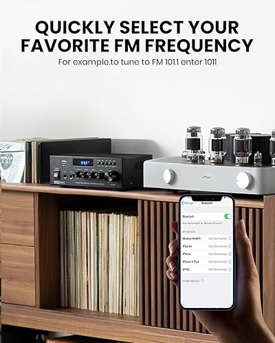 Miniatura 5 de Moukey Amplificador de audio para el hogar, receptores estéreo de 2.0 canales con Bluetooth 5.3, control remoto de función completa, FM, RCA, USB, 2