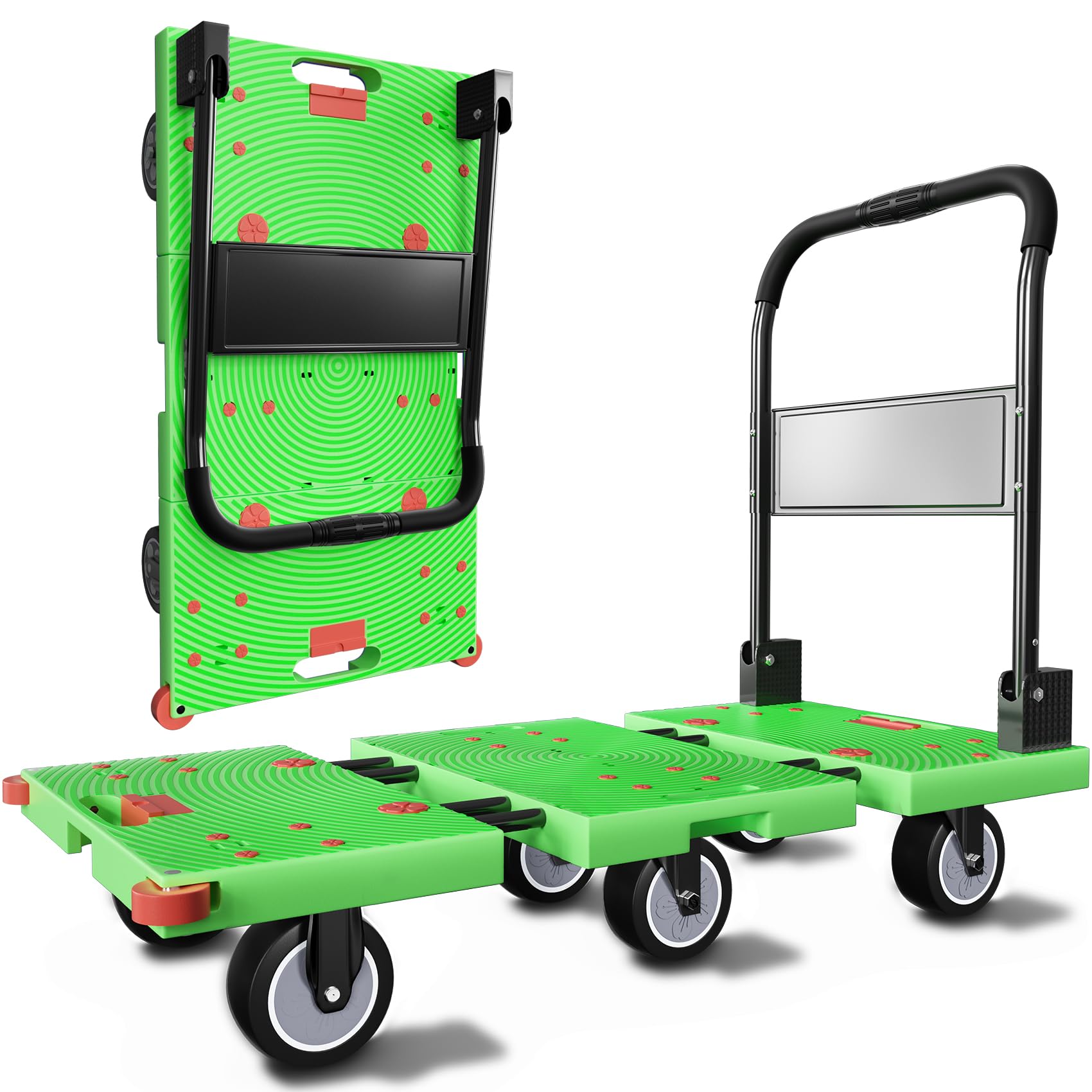 WUD 1323 lbs Heavy Duty Folding Platform Cart with Extendable Deck (31''–39''), 6-Wheel Support, 4'' Quiet Casters, Thick Reinforced Flatbed Dolly for Warehouse, Garage &amp; Moving