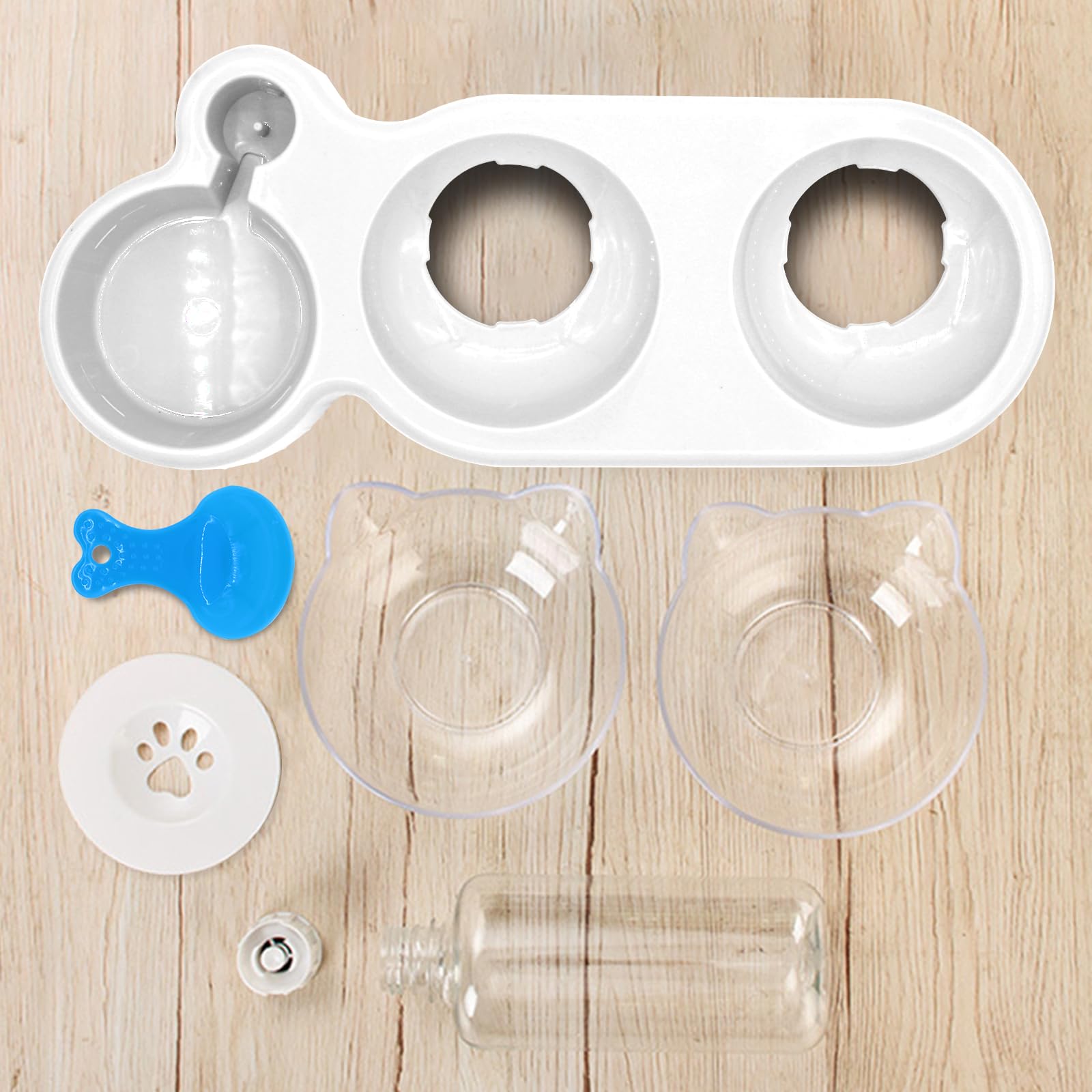 Triple gamelles 3 en 1 pour chien et chat, inclinaison de 15 °, double gamelle avec bouteille d'eau automatique, bol amovible pour nourriture humide et sèche pour petit chat et chiot (blanc)