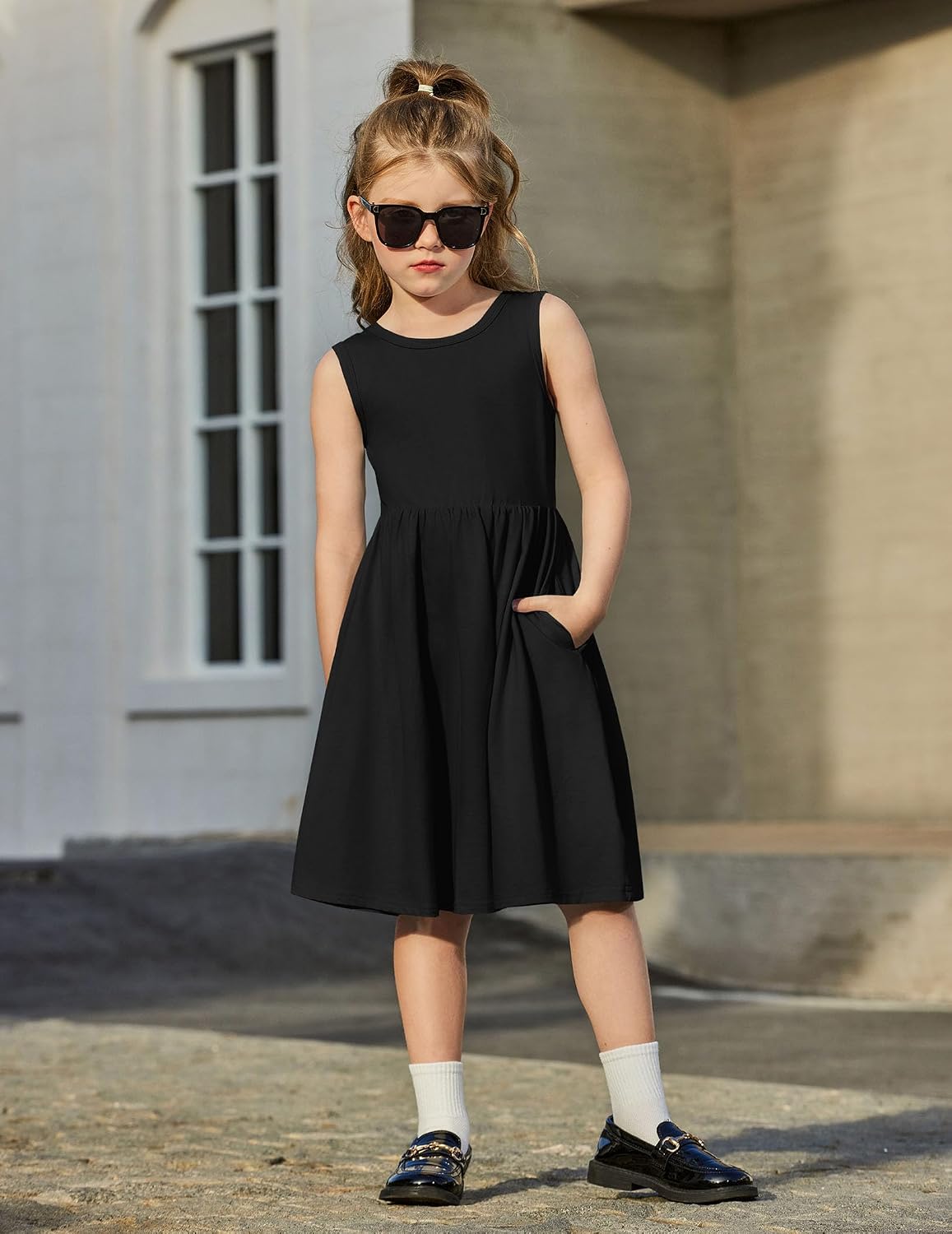 Arshiner Toddler Girls Summer Dress Back Bowknot Sleeveless Twirly Casual Beach Party Sundress with Pockets