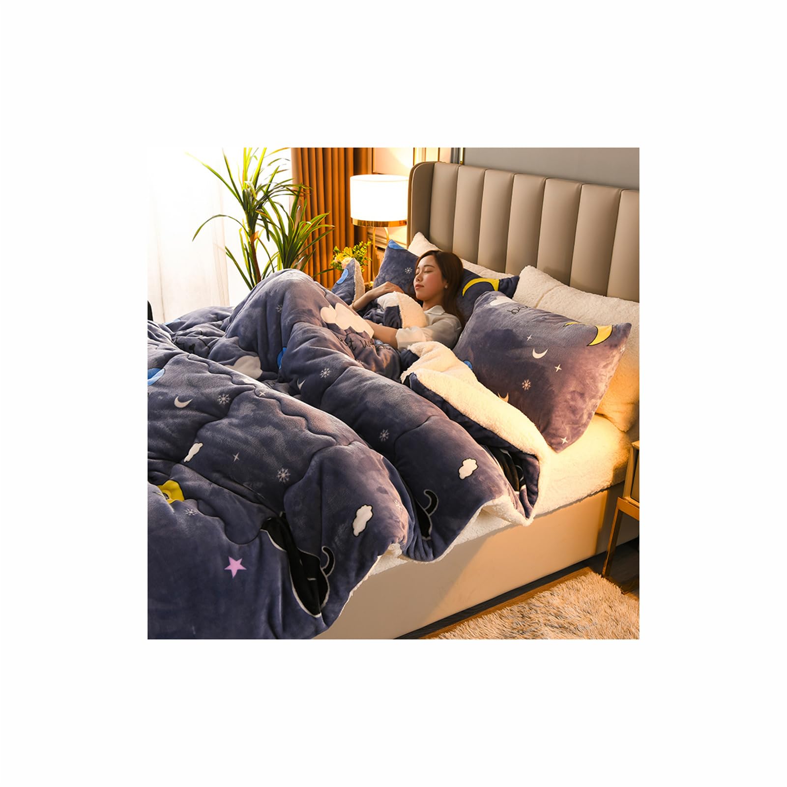 3-Layer Luxury Flannel Fleece Thick Bed Blanket - Winter Quilt for Double Size Beds - Super Warm and Thickened Quilt -