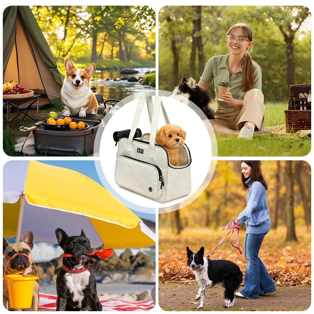 Bolsa para perros pequeños y gatos, bolsa para perros, portátil, ligera, transpirable, de tela Oxford, adecuada para transportar perros pequeños y gatos en excursiones (color crema)