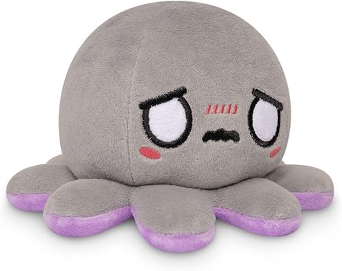 TeeTurtle - El peluche original reversible de pulpo, morado feliz + gris preocupado, lindos animales de peluche sensoriales que muestran tu estado