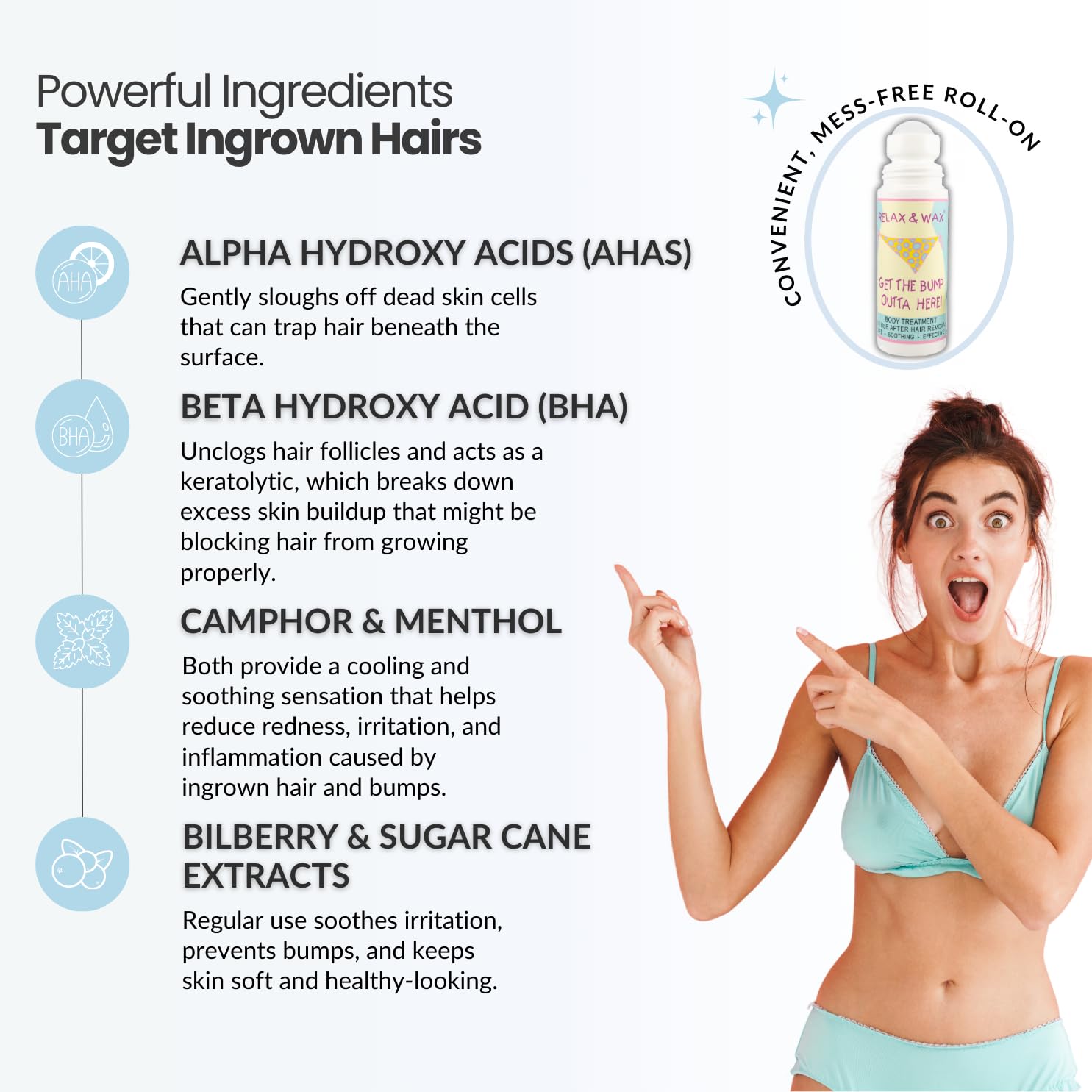 Ingrown Hair Treatment Roll-On for Waxing and Shaving | Razor Burn and Razor Bumps Treatment for Women and Men | Ingrown Hair Serum and Dark Spot Remover for Private Area | Get The Bump Outta Here!