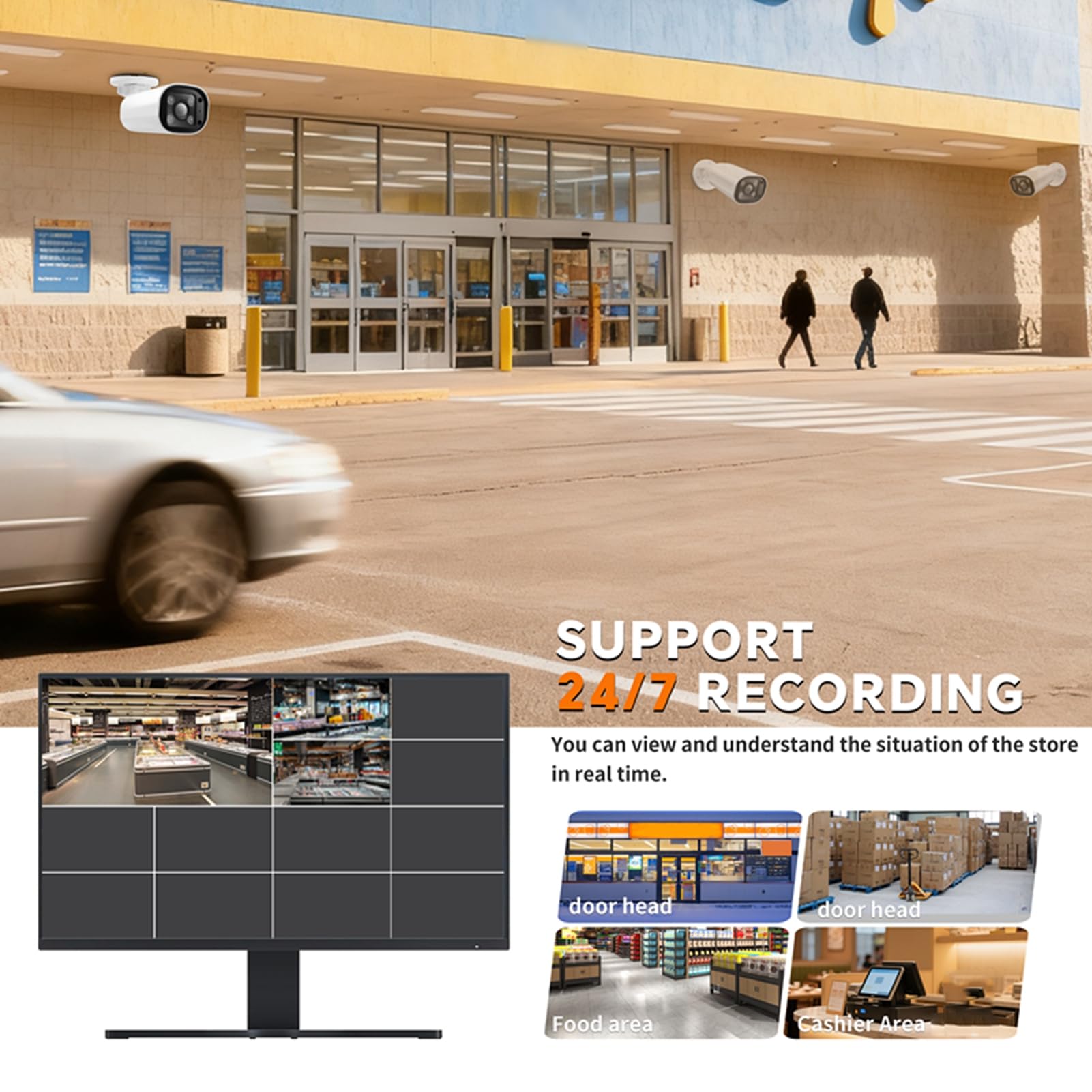 Telecamera di Sorveglianza da 4 MP con Audio Bidirezionale | Rilevamento Umano AI, Visione Notturna a Colori 30 M, PoE IP66 Resistente Alle Intemperie per la Sicurezza Interna Esterna