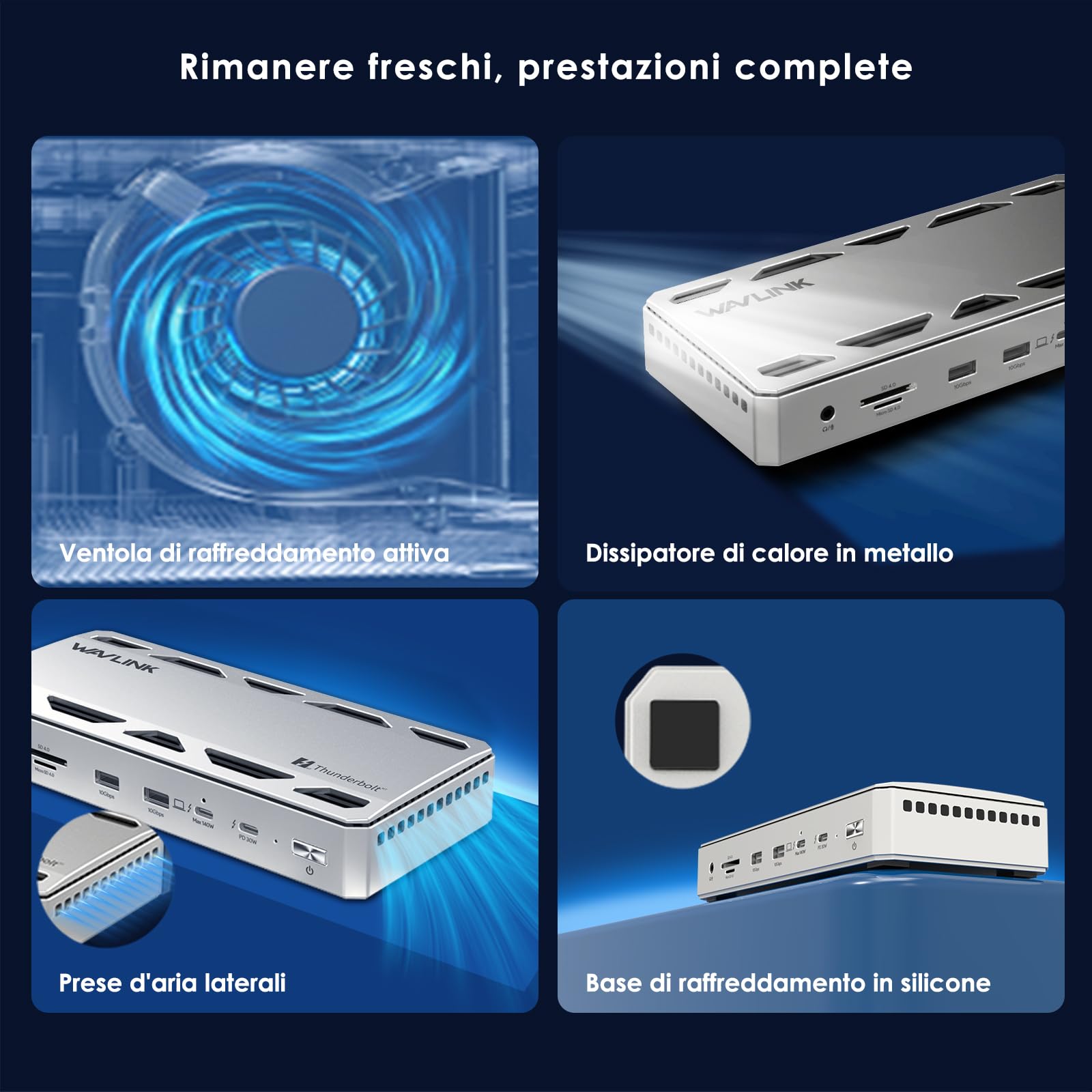 WAVLINK Docking station Thunderbolt 5 certificata Intel | Trasferimento dati massimo a 120 Gbps, PD IN da 140 W, Ethernet 2.5G, 4 x USB-A 3.2 Gen 2, SD4.0, per laptop con TB5/4