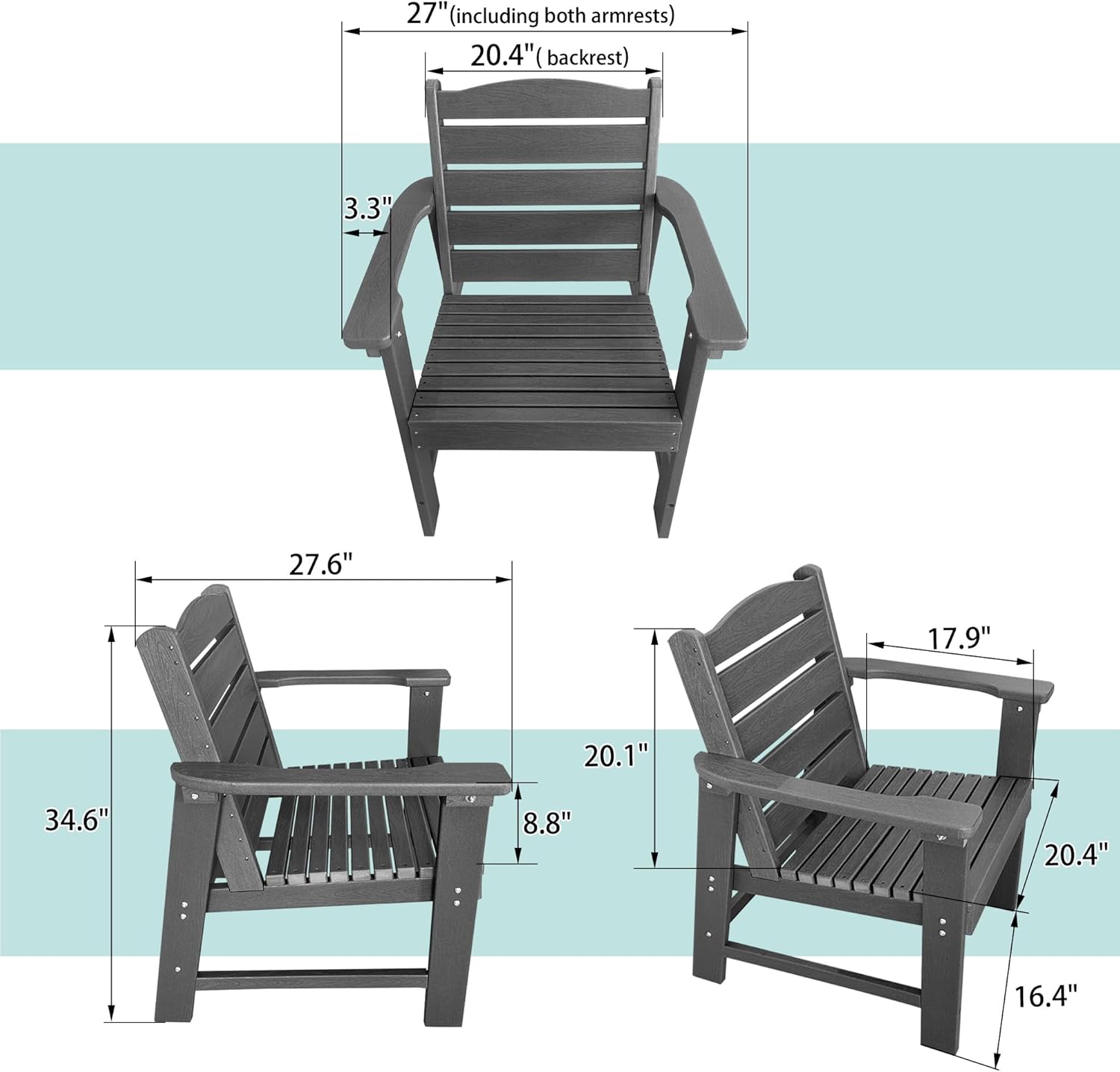 Modern HDPE Patio Dining Chair, Weather Resistant, for Outdoor, Garden, Yard, Lawn (Grey, 1 Piece - Chair)