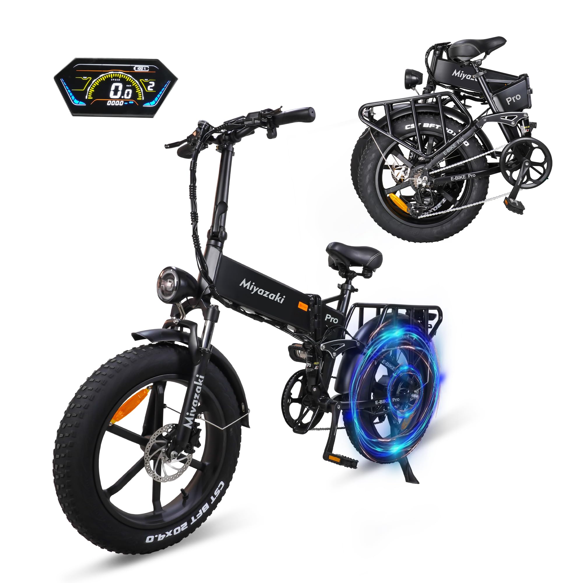 Miyazaki Foldable Electric Bike, Folding Ebike,1500W Motor, 48V20Ah Removable Battery, 20"X4.0" Fat Tire Bicycle, 7 Speeds,Hydraulic Shock Absorber, Disc Brake, Aviation Aluminum Frame