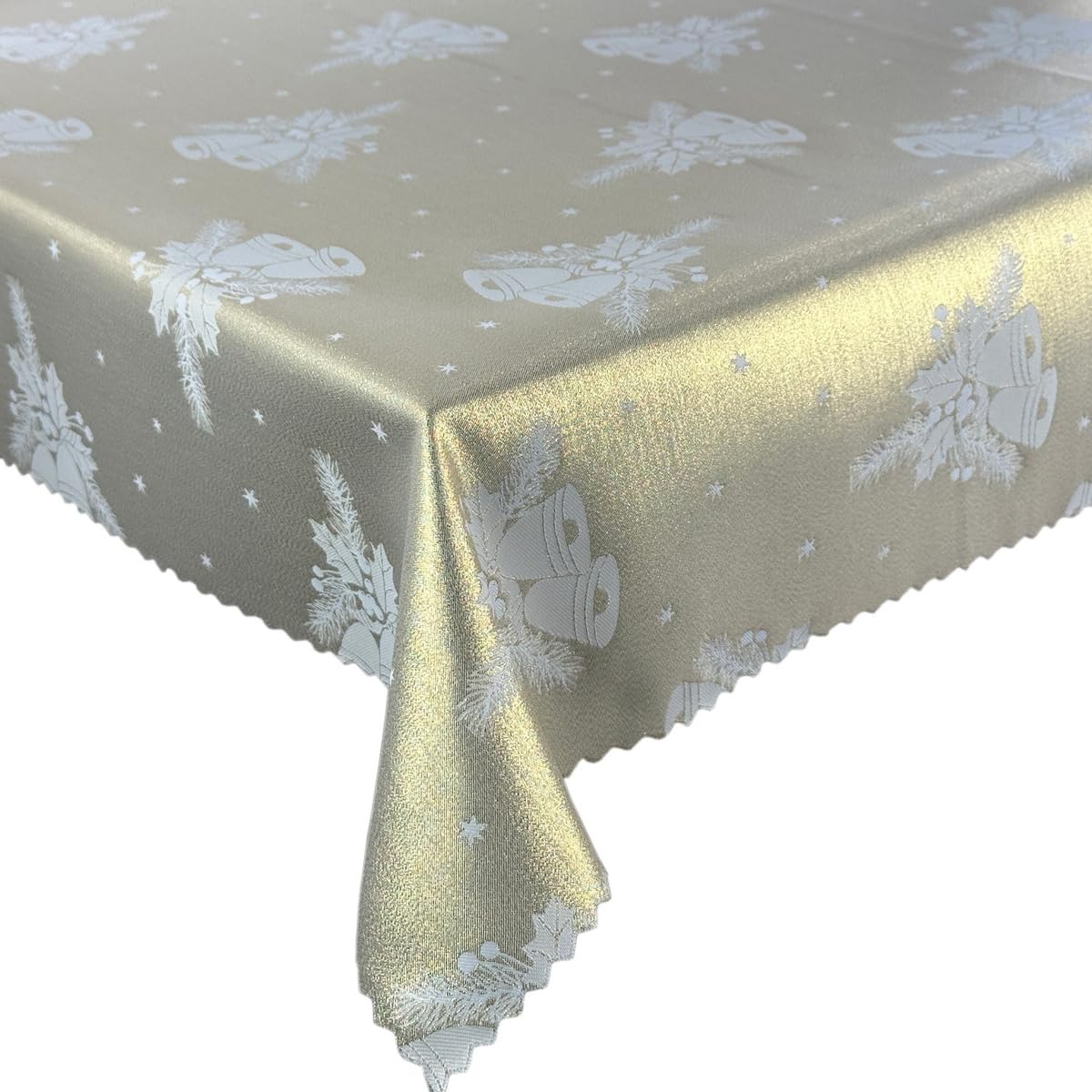 Tovaglia natalizia oro bianco campane natalizie - double face e antimacchia - (Z-3604) 160 x 260 cm