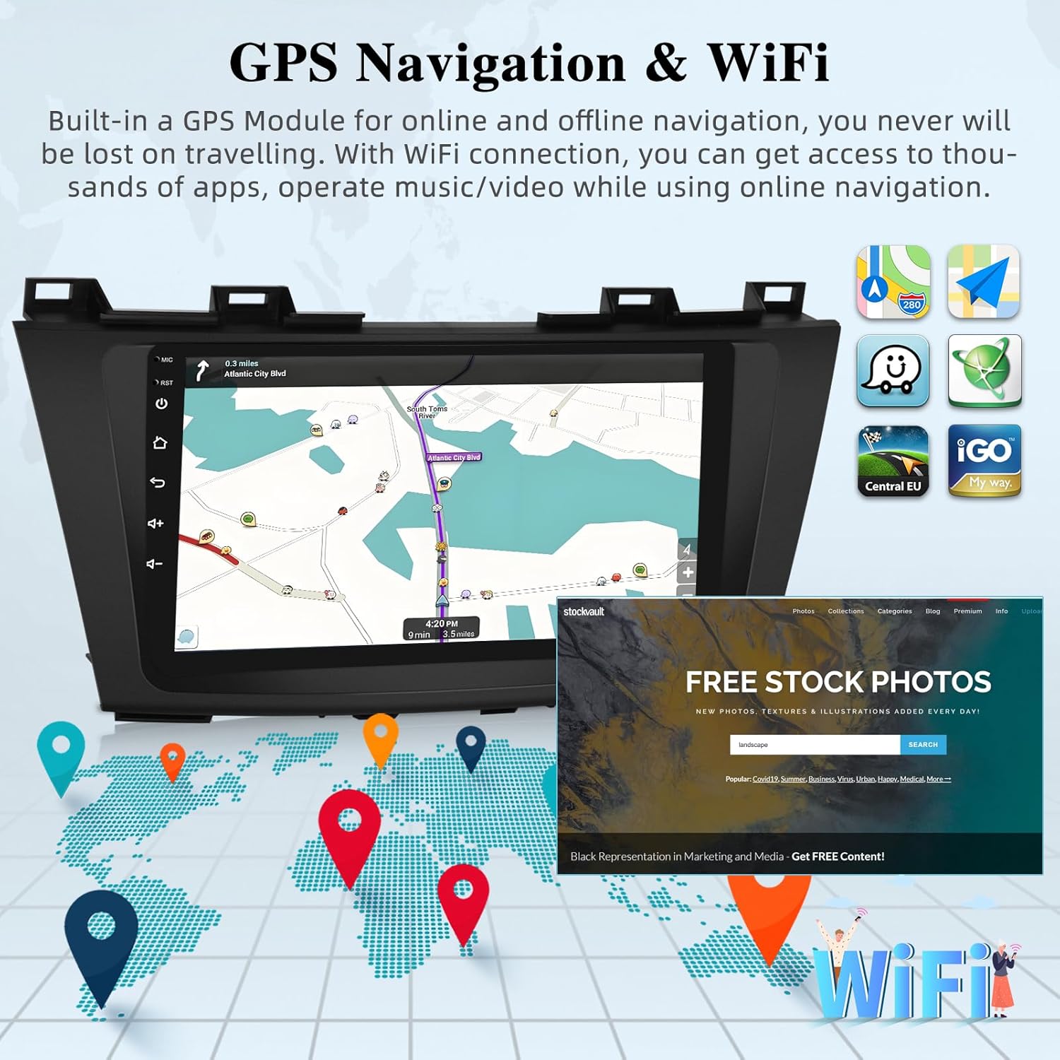 [2+64G] Car Radio for Mazda 5 CW 2010-2015 - Wireless Carplay and Android Auto - 9 Inch Touch Screen Android Car Stereo with DSP/Multiple UI/WiFi/GPS/SWC + AHD Backup Camera