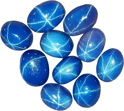 GEMHUB 30.00 Ct - 15 Pcs Natural 6 Rays Precious Star Blue Sapphire Loose Gemstones Lot Oval Cabochon Blue Star Sapphire