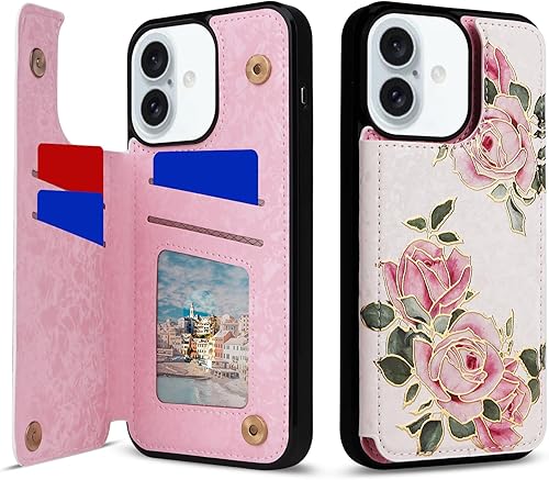 Miniatura 270 de UEEBAI Funda tipo cartera para iPhone 15 Pro Max con tarjetero, cubierta de cuero PU con soporte, bloqueo RFID, doble cierre magnético, relieve de