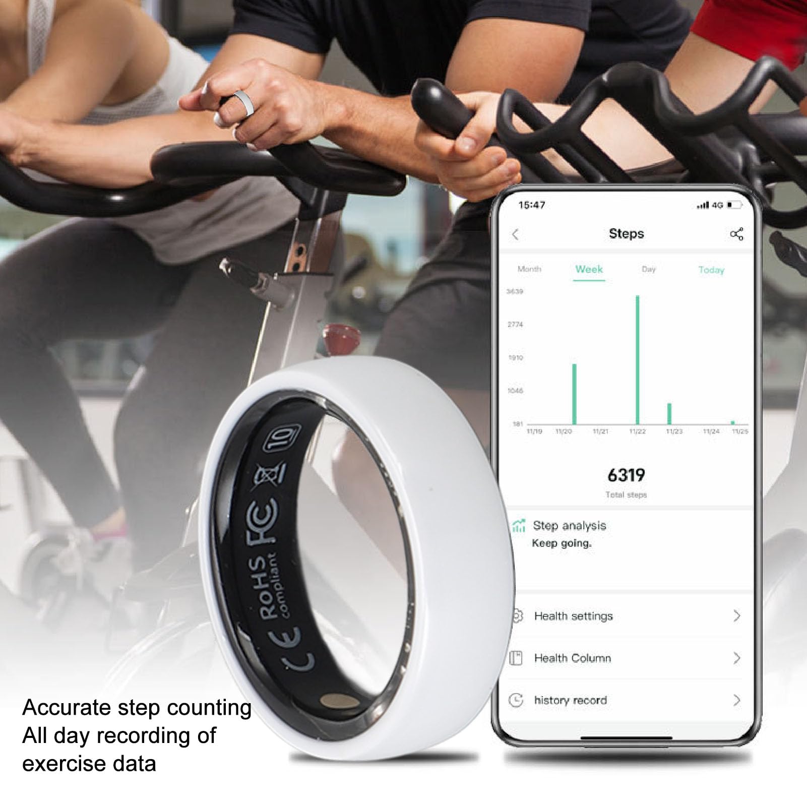 Anello Intelligente, Anello di Contapassi della Ceramica Indossabile da 50 M e IP68 Anello di Contapassi, Controllo di Accesso NFC, Anello di Tracciamento del Fitness di attività