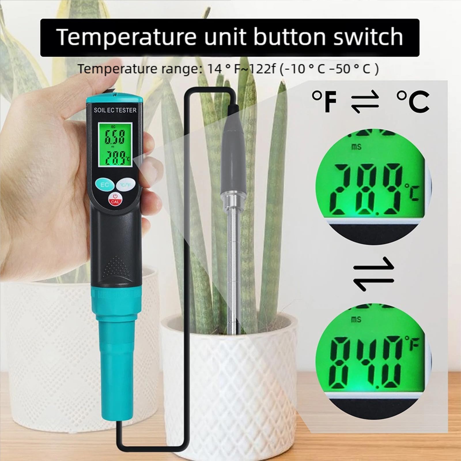 Probador de suelo vegetal 2 en 1, ABS, lecturas de temperatura | Probador portátil de la temperatura del suelo, precisión para uso en exteriores en jardines / invernaderos