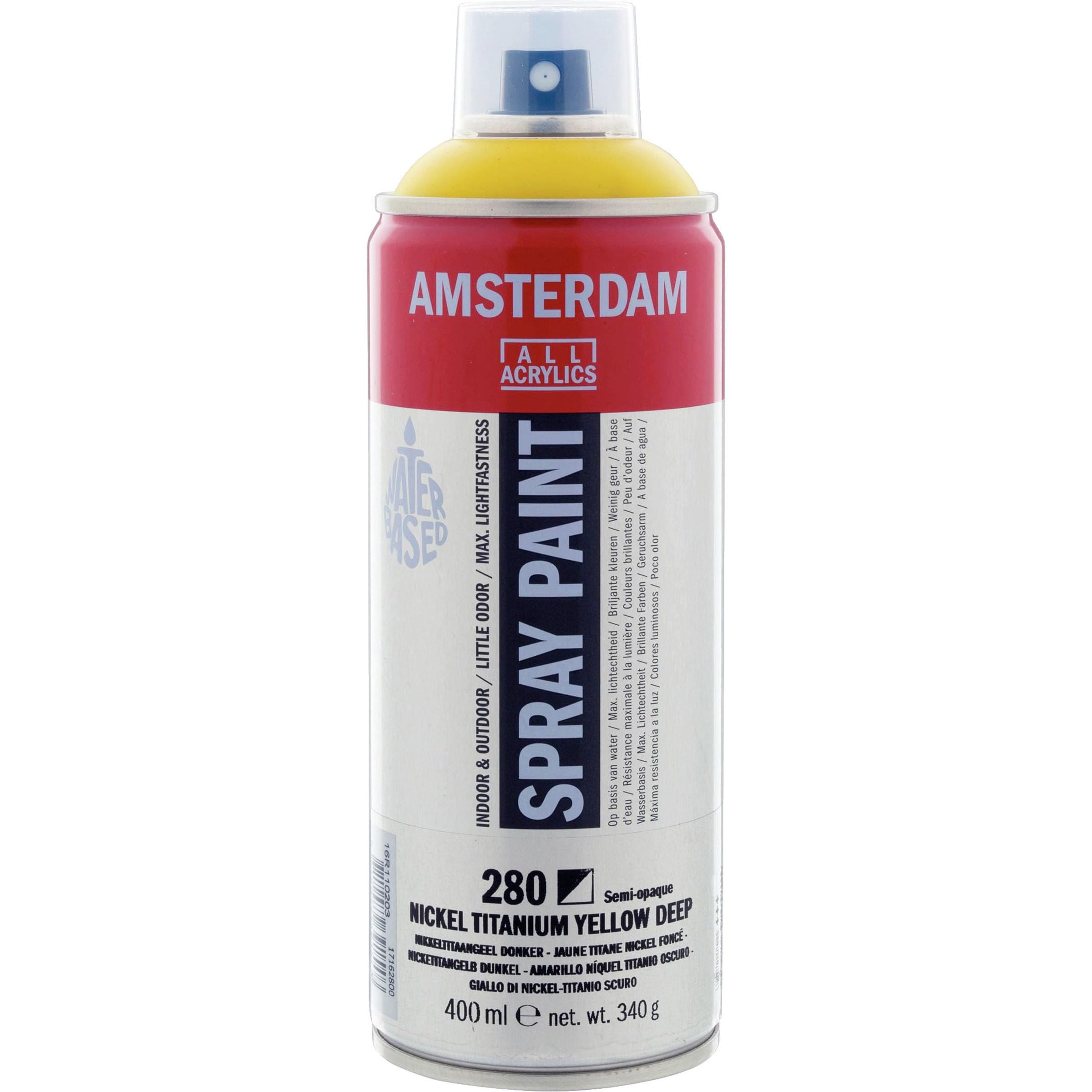 Amsterdam Spray Paint - Nickel Titanium Yellow Deep 280-400 ml - Semi-Opaque - Water-Based & Solvent-Free - High Lightfastness - Ideal for Studio - Adheres to Various Surfaces