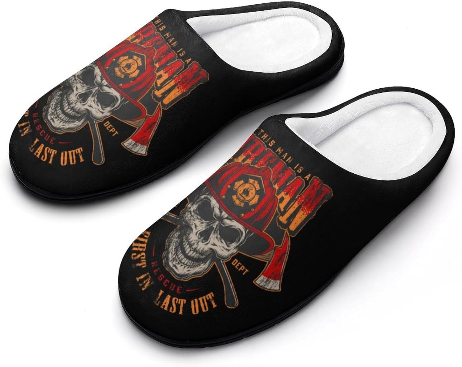 Vintage Firefighter Skull Women's House Slippers Memory Foam Warm Shoes Spa Rubber Sole Indoor Outdoor