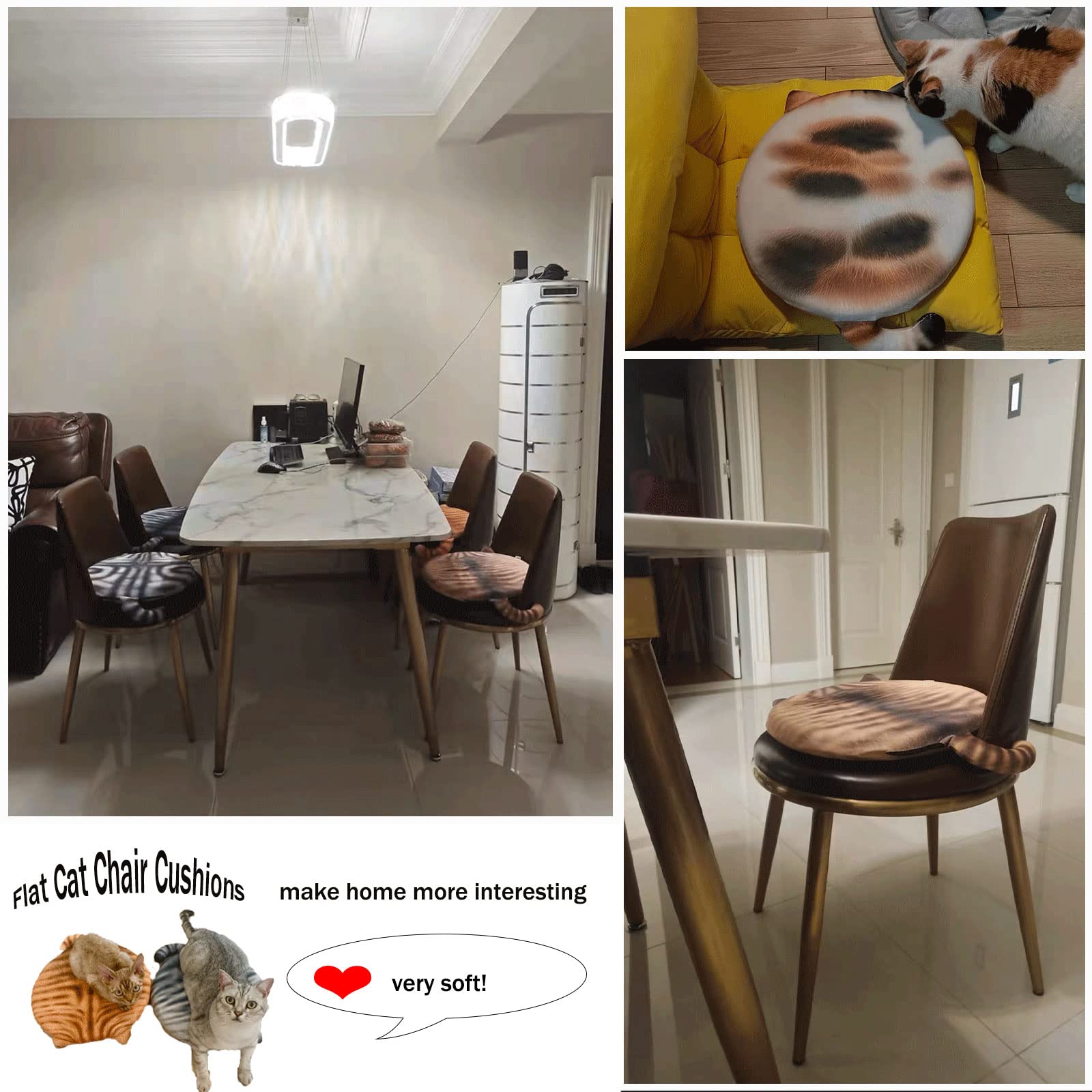 Cuscino Quadrato Per Sedia 40x40 Cm, Stampa 3D Gatto, Morbido In Poliestere Con Imbottitura In Cotone PP, Traspirante, Per Cucina, Ufficio, Auto, Giardino (Marrone/Bianco)