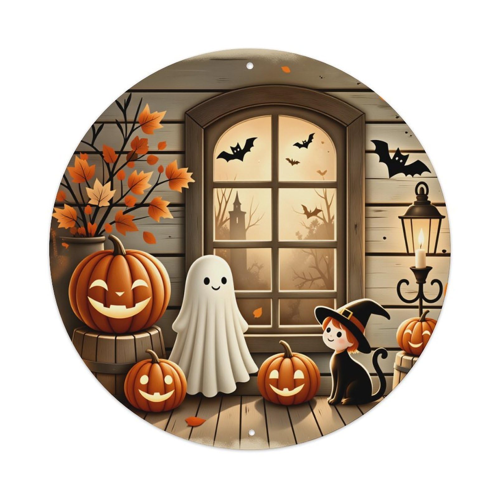 Halloween Ghost Pumpkin Bat Cat Metal Tin Sign Vintage Garden Bedroom Cafe Bar Man Cave Home Wall Decor Metal Poster 8x8 inches