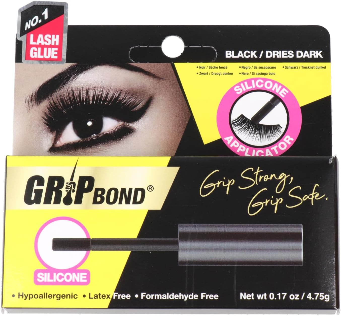 Grip Bond Eyelash Adhesive (Paddle Type, Black/Dries Dark, 0.18 oz) | Hypoallergenic Latex Free Formaldehyde Free Lasts All Day Ideal for Sensitive Skins