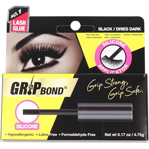 EBIN NEW YORK Grip Bond Eyelash Glue Silicone Black 0.18 oz | Fast Dry Lash Glue Dries Dark | Extra Strong Hold Smudge Resistant Latex Free for Sensitive Eyes