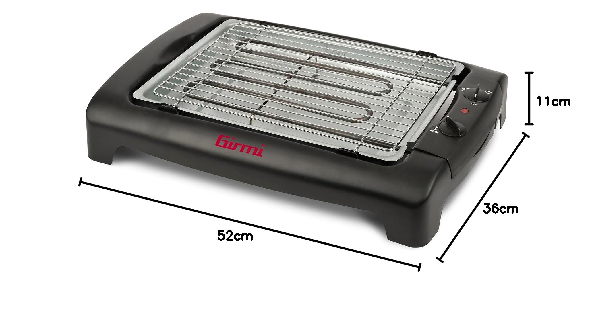 Girmi BQ12 Barbecue Elettrico, 2000 W, Griglia INOX, 34 x 24,5 cm, Regolazione temperatura, Completamente smontabile, Vassoio raccogli grasso, Resistenze in acciaio corazzato