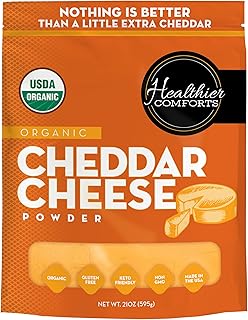 Healthier Comforts Organic Cheddar Cheese Powder | Gluten Free, Keto-Friendly, Non-GMO, Antibiotic & Hormone Free | Perfect for Popcorn Seasoning, Mac and Cheese, Pasta & Sauces (21 oz)