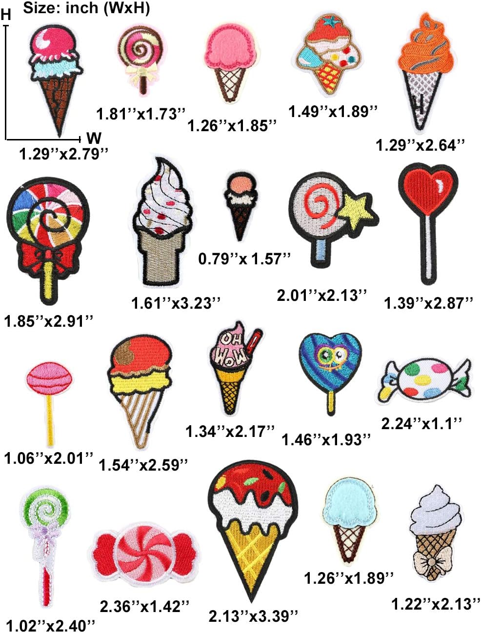 Choco Mocha 20PCS Ice Cream Iron On Patch for Clothing Small Iron On Patches for Girls Embroidery Decorative Sewing Appliques for Kids Pants Jeans Clothes, Ice Cream