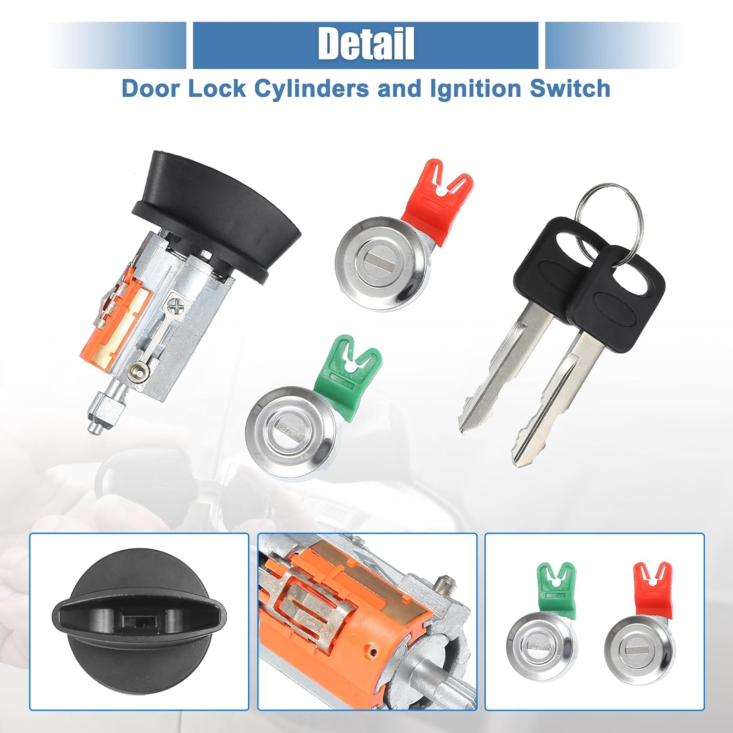 uxcell Door Lock Cylinder Tumbler Ignition Switch Lock Cylinder Assembly Starter Cylinder with Keys Set for Ford E150 250 350