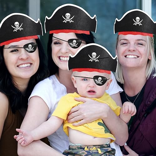 Miniatura 7 de Legigo Sombrero de pirata, máscara de ojos para disfraz clásico, sombrero de capitán pirata, parche de ojo de pirata para fiesta de pirata, cosplay,