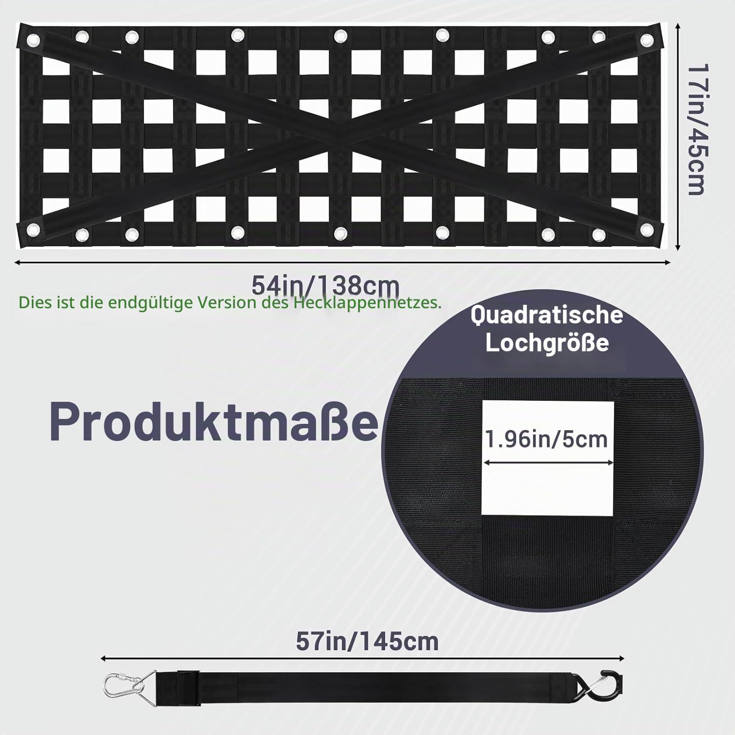 Universelle Schwerlast Ladungssicherungsnetz und Gepäcknetz Auto für Pickup Heckklappe, mit 4 Verstellbaren Haken, Elastisch 20% Dehnbar, Schnellmontage