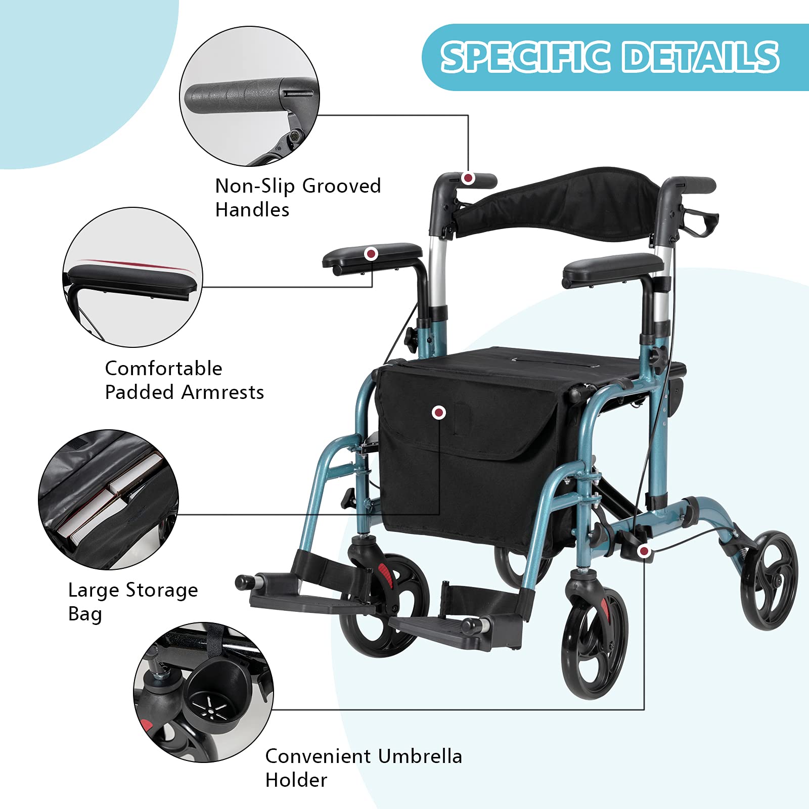 Goplus 2 in 1 Folding Rollator Walker, 4 Wheel Medical Walker with Seat, Backrest, Height