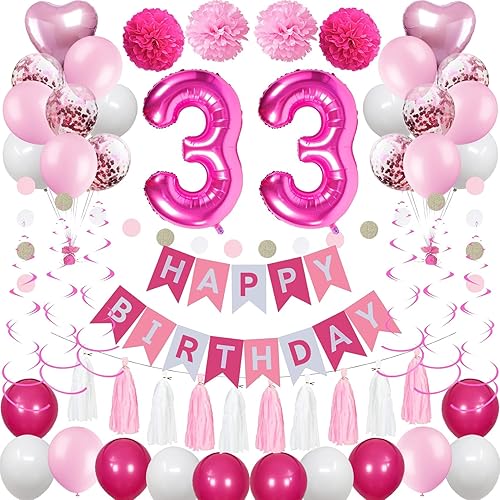 Miniatura 8 de Decoraciones de cumpleaños de 2 cumpleaños para niña bebé, globos de feliz cumpleaños rosa y blanco, suministros de fiesta de segundo cumpleaños