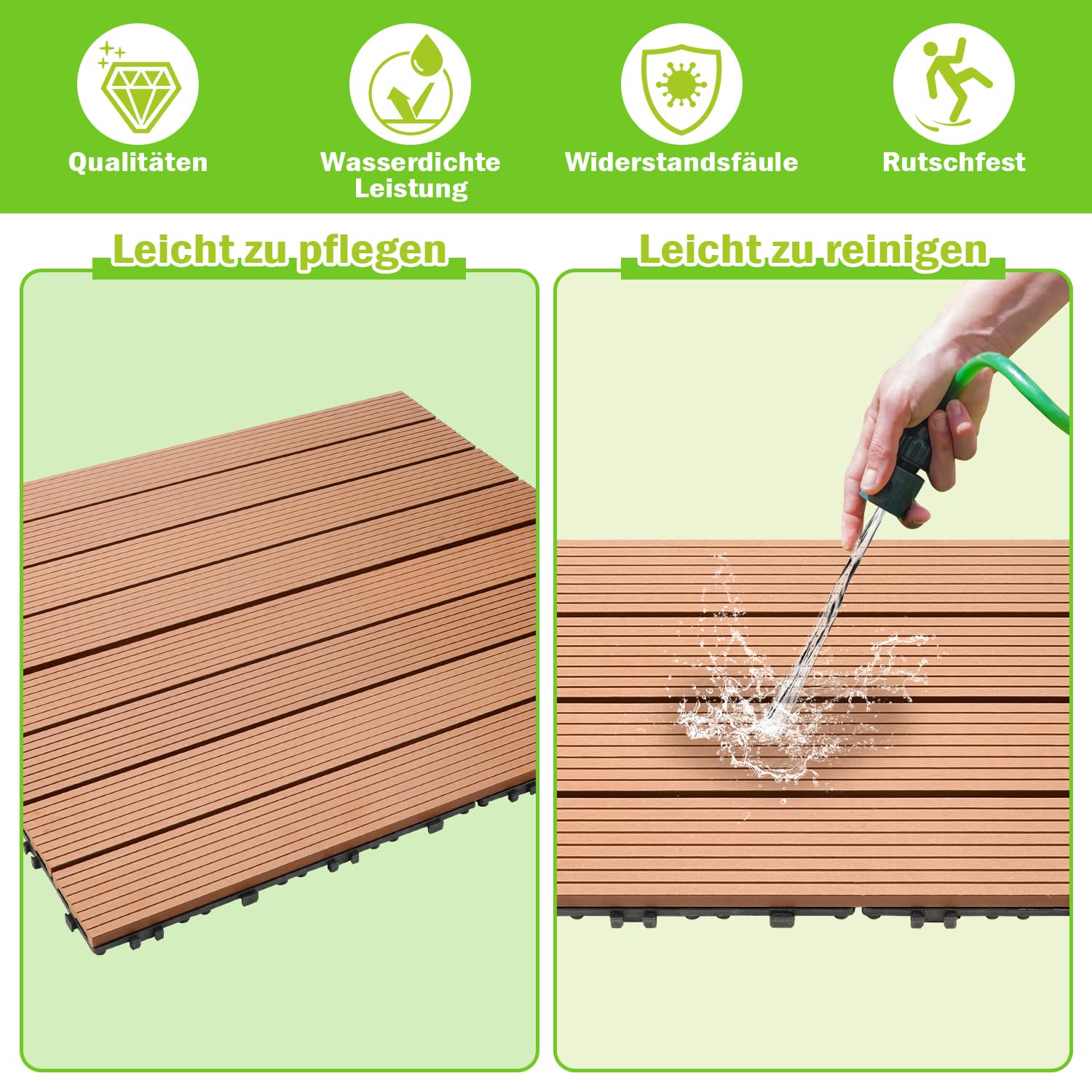 Ansobea WPC Terrastegels, 30 x 60 cm, houten tegels, set van 18 voor 3 m², balkontegels in houtlook, balkontegels met kliksysteem, terrasplanken, waterdicht, voor balkon en terras (antraciet