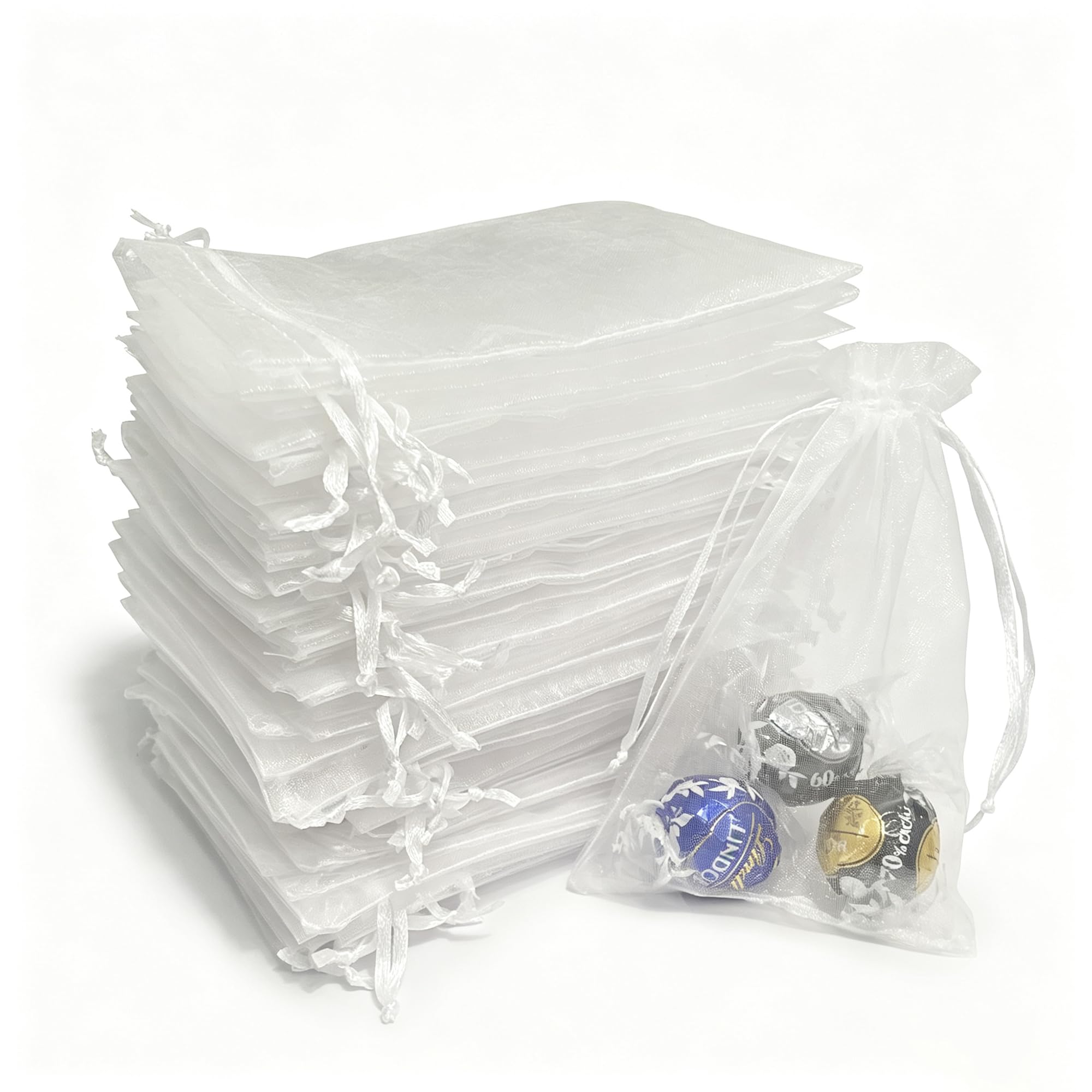 SIAGCRAW Organza Bags 4"x6", 100Pcs White Small Mesh Drawstring Gift Bags