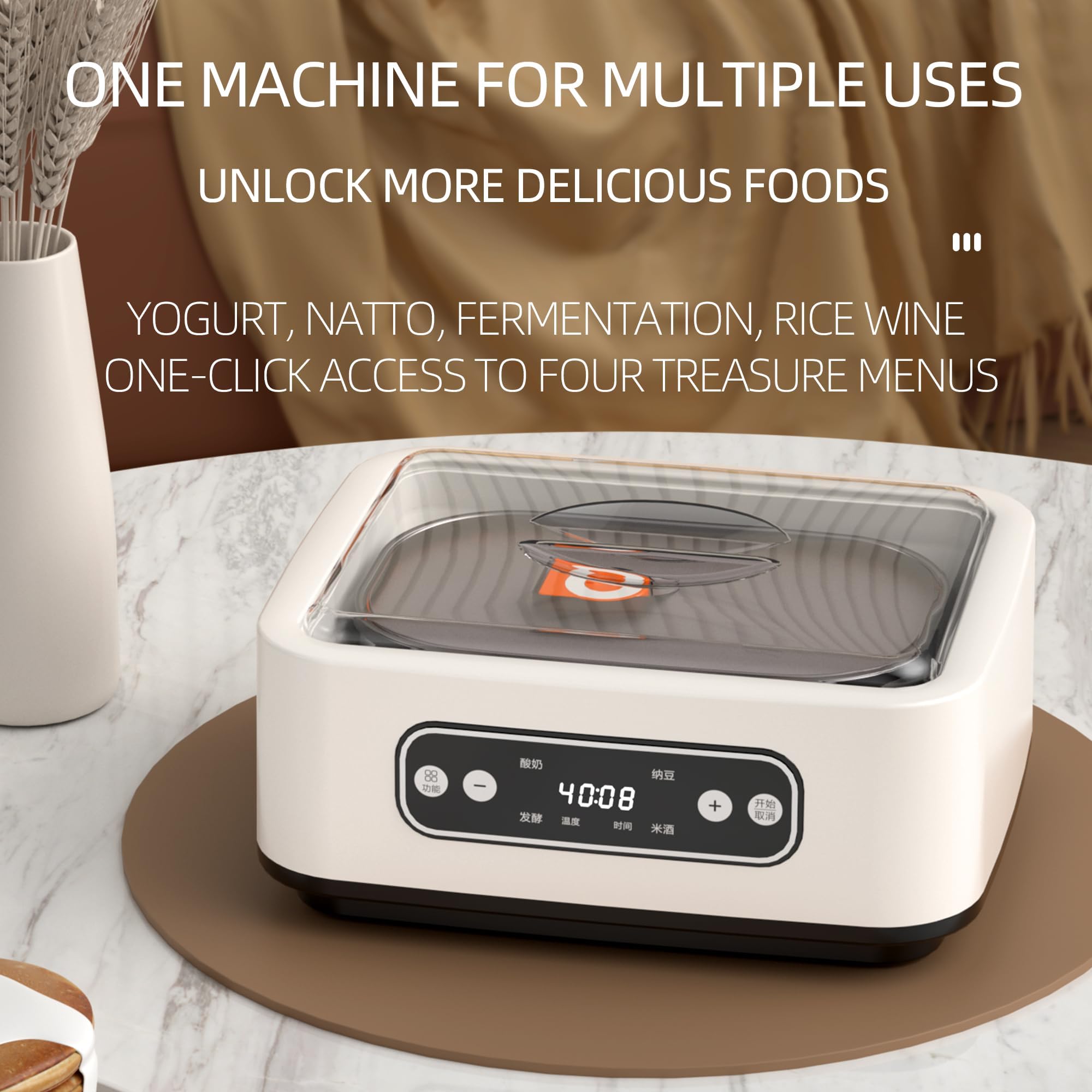 Yaourtière Automatique 1600 ML avec minuterie de 36 Heures, contrôle de la température, écran LED, Nettoyage Facile, pour des Desserts Frais et sains Without Cup