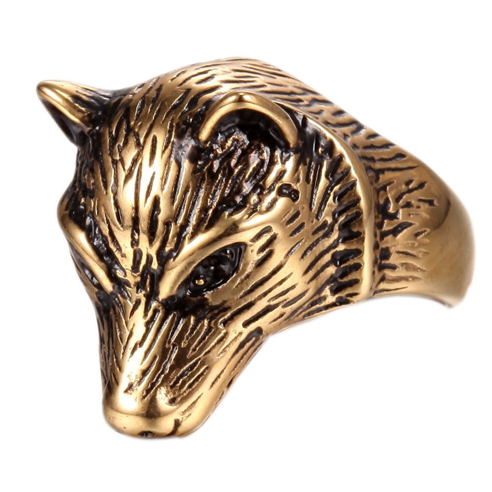 Silver Gold Vintage 316L Stainless Steel RoaJewelry Ring Wolf Head Finger Punk Rock Jewelry Ring