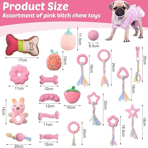 Miniatura 2 de Outus 20 piezas de juguetes para cachorros para dentición, juguetes masticables para perros pequeños, lindos rosados, suaves, chirriantes, juguetes