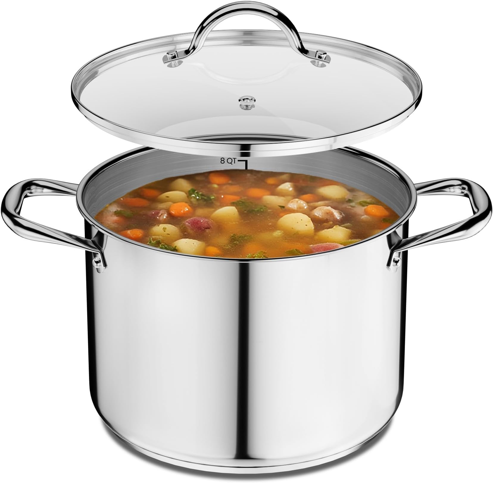 Deluxe 8-Quart Stainless Steel Stockpot w/Tempered Glass See-Through Lid - Simmering Delicious Soups Stews & Induction Cooking - Exceptional Heat Distribution - Heavy-Duty & Food-Grade