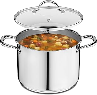 Stainless Steel Stockpot with Tempered Glass Lid 8 Quart, Durable 18/0 S...
