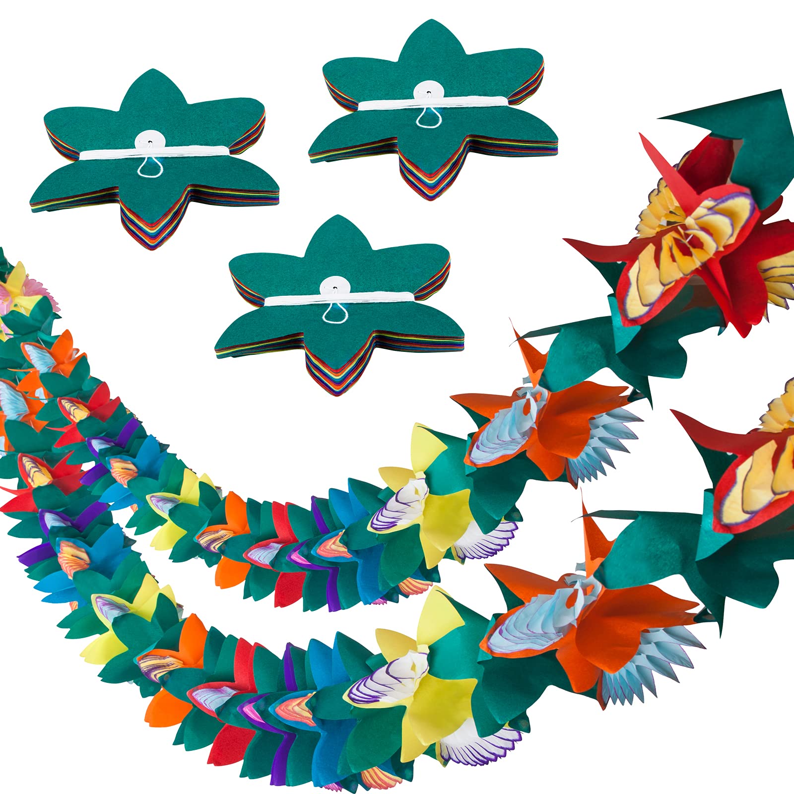 Topico 3pcs Tropical Flower Garlands 9.8ft Tissue Flower Luau Garland
