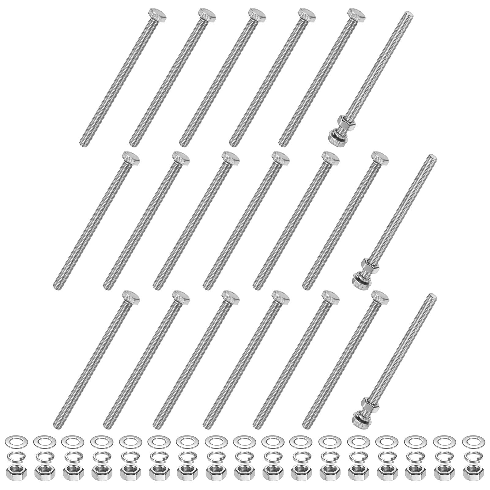 M METERXITY 20-Pack Hex Head Screw Bolt with Nuts Flat & Lock Washers M8x120mm Stainless Steel Bolts and Nuts Kit Fully Threaded Metric Bolt Assortment for Equipment/Machinery