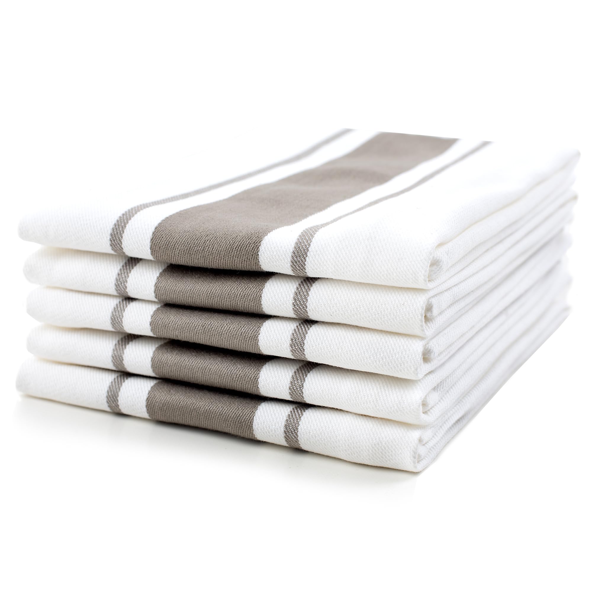 Sticky Toffee 100% Cotton Tea Towel - Cappuccino Grey Stripe Pattern, Pack of 5 | Kitchen Towel Set | Absorbent, Strong, Quick Dry & Machine Washable | Home & Bathroom AccessoriesOEKO-TEX STANDARD 100
